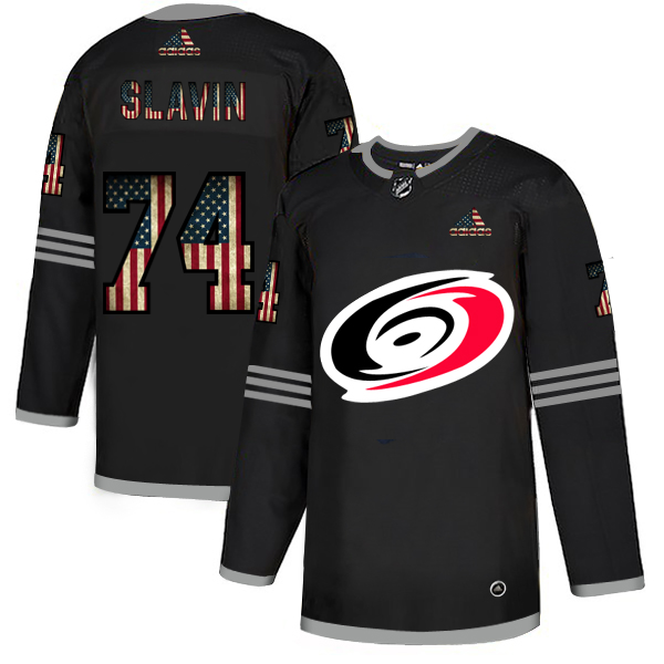 Carolina Hurricanes 74 Jaccob Slavin Adidas Men Black USA Flag Limited NHL Jersey